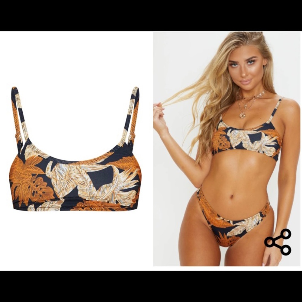 Black Palm Leaf bikini top and bottom - NWT